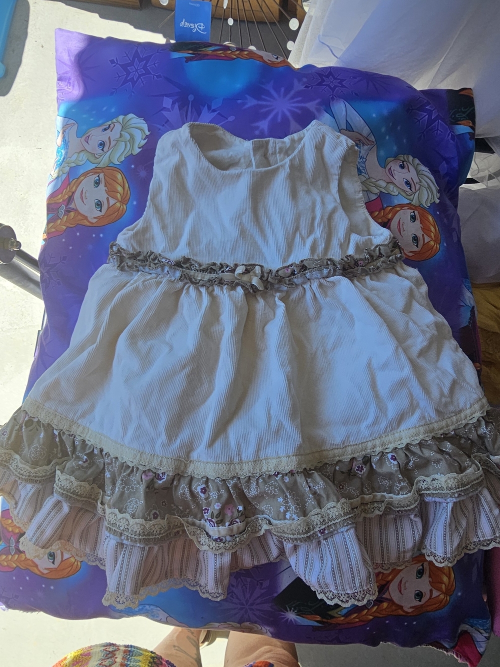 VTG The Children’s Place Corduroy Ruffle Dress - Cream Cottagecore Floral - Picture 1 of 3